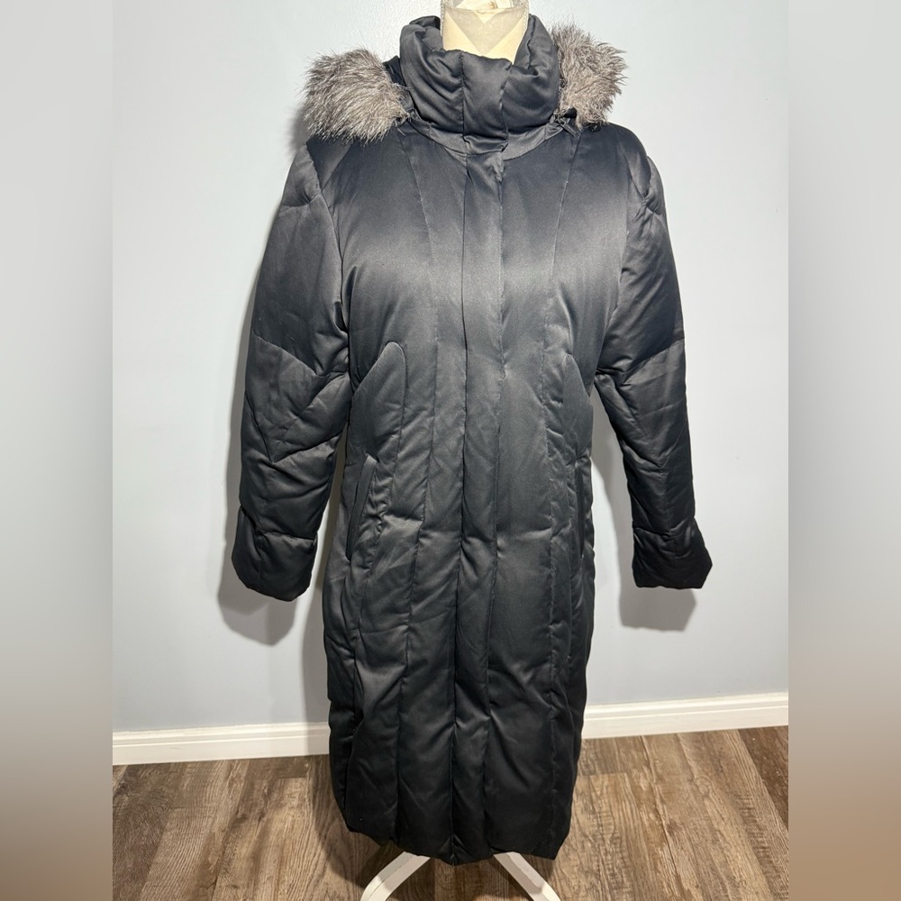 Calvin Klein Black Puffer Coat with Faux Fur Hood